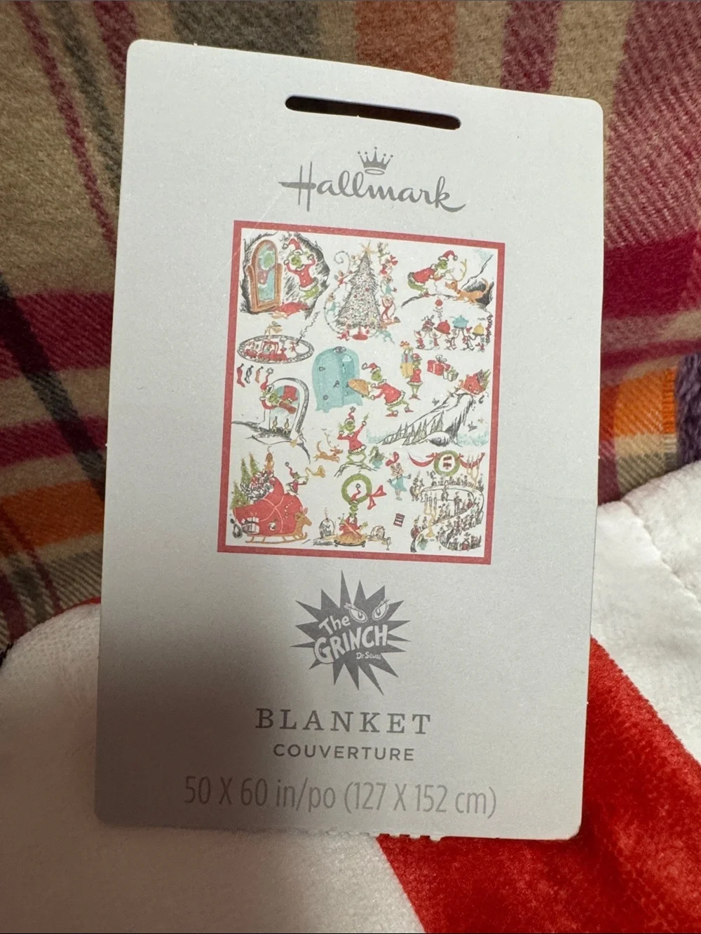Hallmark Grinch Holiday Blanket in Red, White, Green and Tan